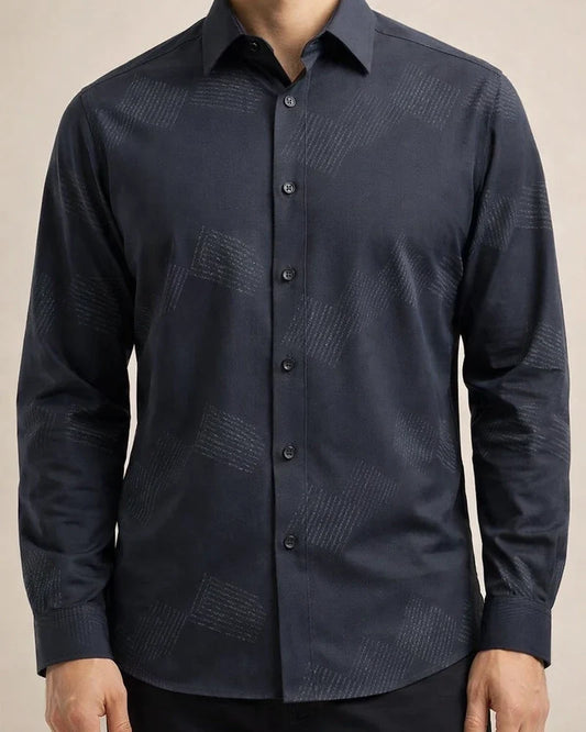 New Male Slim Business Formal Men's Shirts Printed Thin Casual Shirt Bamboo Fiber Slim Long-sleeved Shirt | JRSEE:c66cde70-260f-4b7b-8750-936378b75ec9