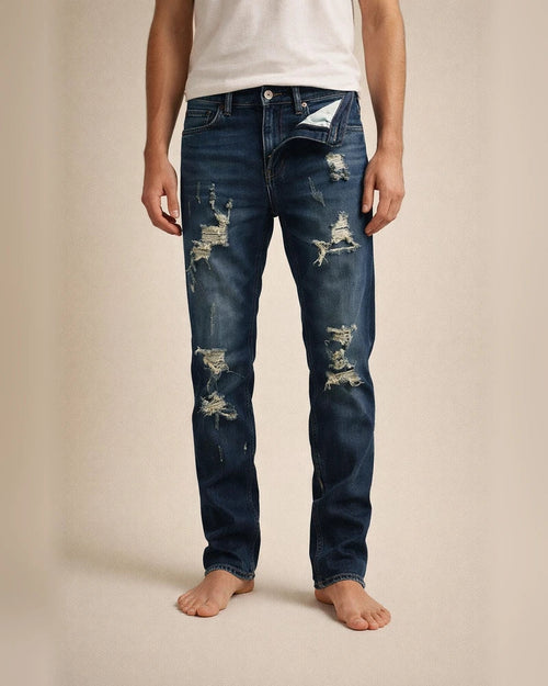New Men's Broken Holes Grinding White Slim Denim Pants Casual Small Feet Pants | JRSEE:c337c634-d68a-4839-acb7-6cdb4249ec8a
