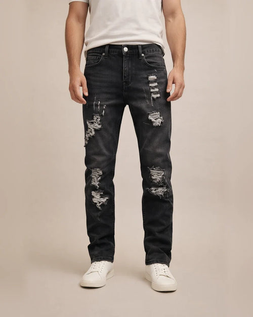 New Men's Broken Holes Grinding White Slim Denim Pants Casual Small Feet Pants | JRSEE:458fcfb0-2e32-4457-9613-962547c95430