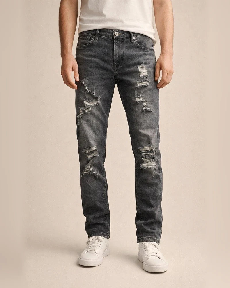 New Men's Broken Holes Grinding White Slim Denim Pants Casual Small Feet Pants | JRSEE:53e30f80-f5c7-41c9-84be-3ec1a15a6687