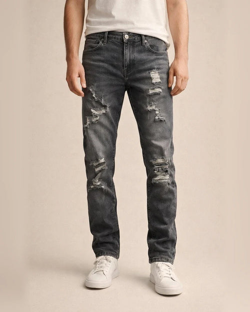 New Men's Broken Holes Grinding White Slim Denim Pants Casual Small Feet Pants | JRSEE:53e30f80-f5c7-41c9-84be-3ec1a15a6687