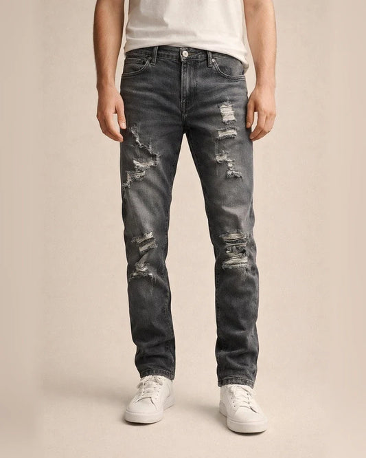 New Men's Broken Holes Grinding White Slim Denim Pants Casual Small Feet Pants | JRSEE:53e30f80-f5c7-41c9-84be-3ec1a15a6687