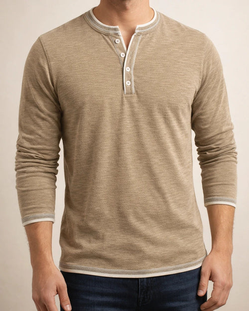 New Men's Casual Autumn/Winter Long-Sleeve Henley T-Shirt with Small V-Neck in Colorful Cotton | JRSEE:fb760ab1-7648-4e79-8b73-1406c9c0a00b