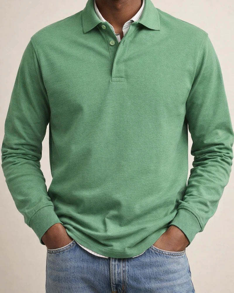 New Men's Casual Long-Sleeve Button-Down Collar Polo Shirt | JRSEE:bd4b1f4e-b7a2-413e-83c7-7b3c16247f42