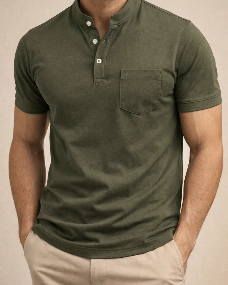 New Men's Casual POLO Shirt Pockets V-neck Buttons Business Solid Color T-shirt | JRSEE:639d428d-9236-44a1-ac91-f09bf1df47c9