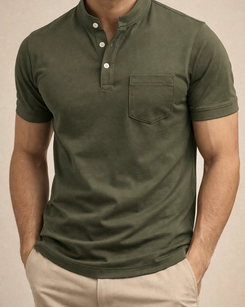 New Men's Casual POLO Shirt Pockets V-neck Buttons Business Solid Color T-shirt | JRSEE:639d428d-9236-44a1-ac91-f09bf1df47c9