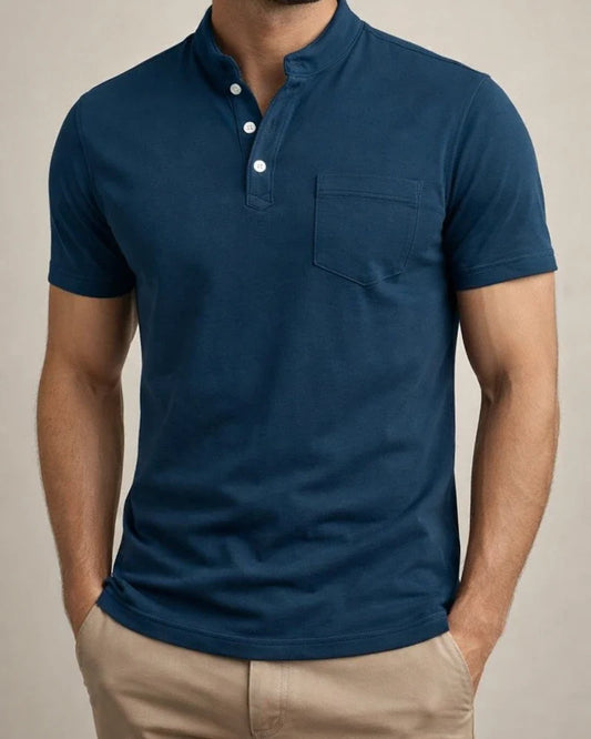 New Men's Casual POLO Shirt Pockets V-neck Buttons Business Solid Color T-shirt | JRSEE:f12e0737-d28a-40b6-93b8-81aeb2748c94