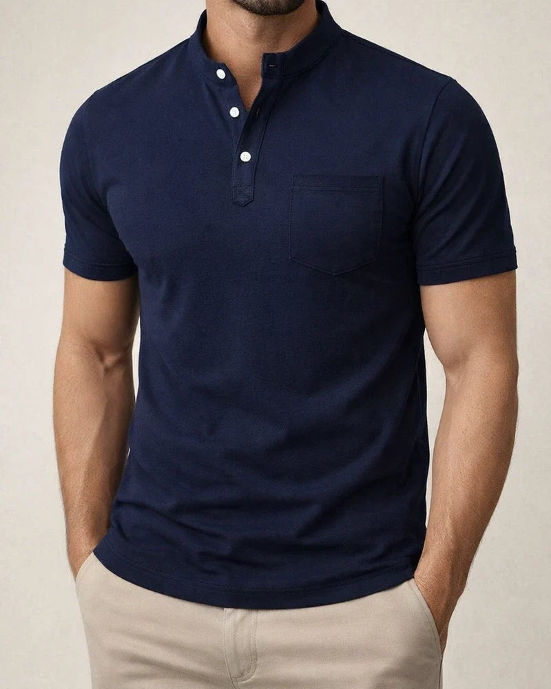 New Men's Casual POLO Shirt Pockets V-neck Buttons Business Solid Color T-shirt | JRSEE:0044fd60-27fe-4514-adfd-f93a3b76eeff