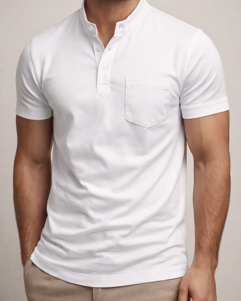 New Men's Casual POLO Shirt Pockets V-neck Buttons Business Solid Color T-shirt | JRSEE:96121174-4576-4671-9aa0-2dee8820e977