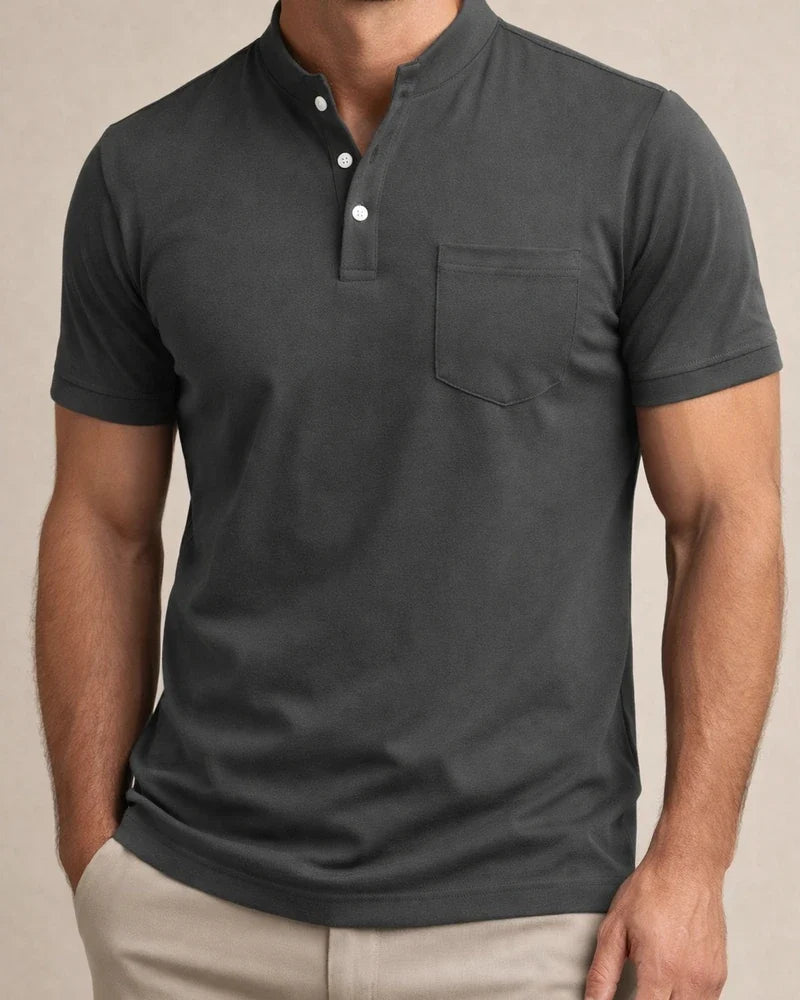New Men's Casual POLO Shirt Pockets V-neck Buttons Business Solid Color T-shirt | JRSEE:3cd20ea5-e538-417f-a00d-c8dd277f6055