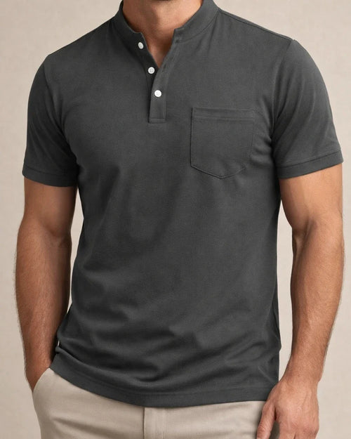 New Men's Casual POLO Shirt Pockets V-neck Buttons Business Solid Color T-shirt | JRSEE:3cd20ea5-e538-417f-a00d-c8dd277f6055