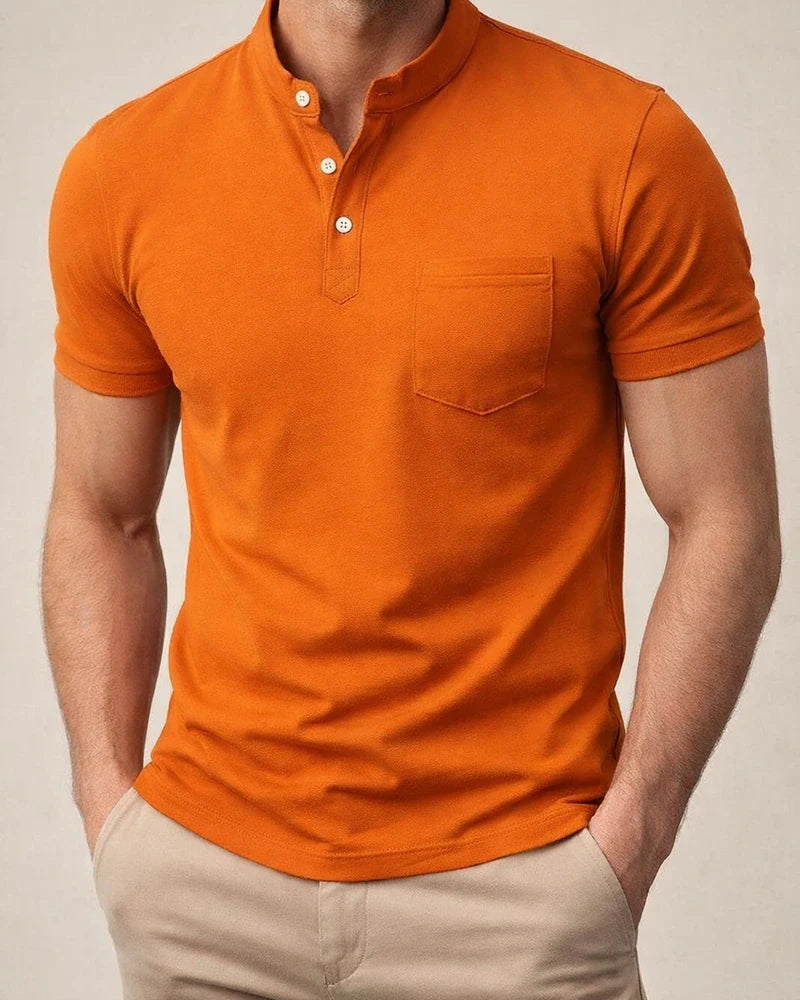New Men's Casual POLO Shirt Pockets V-neck Buttons Business Solid Color T-shirt | JRSEE:9e66cac2-380a-40b9-a884-d7ccf04cf342
