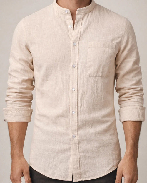 New Men's Cotton and Linen Long-sleeved Shirt Men's Long-sleeved Solid Color Shirt | JRSEE:4dbaa841-5151-4914-acf8-868680104191