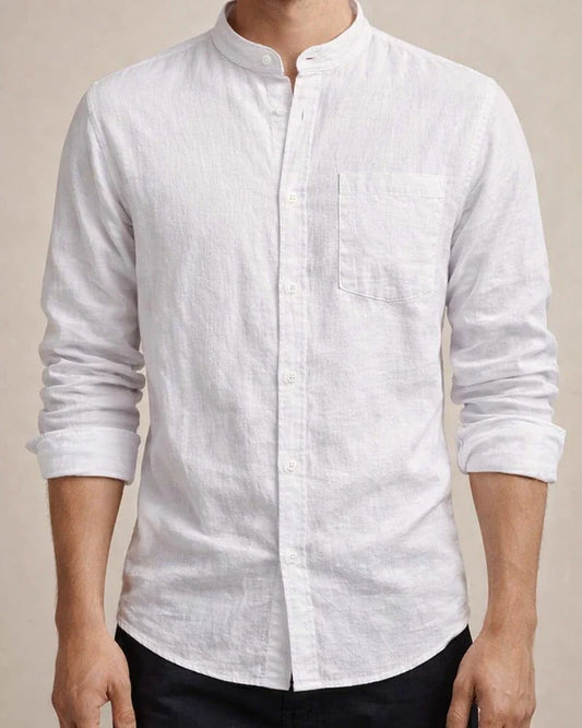 New Men's Cotton and Linen Long-sleeved Shirt Men's Long-sleeved Solid Color Shirt | JRSEE:bb9a842d-799c-4cfd-b79b-045bca4f1d16
