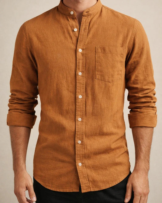 New Men's Cotton and Linen Long-sleeved Shirt Men's Long-sleeved Solid Color Shirt | JRSEE:74d9a964-b261-4062-a300-323b9bea1f83