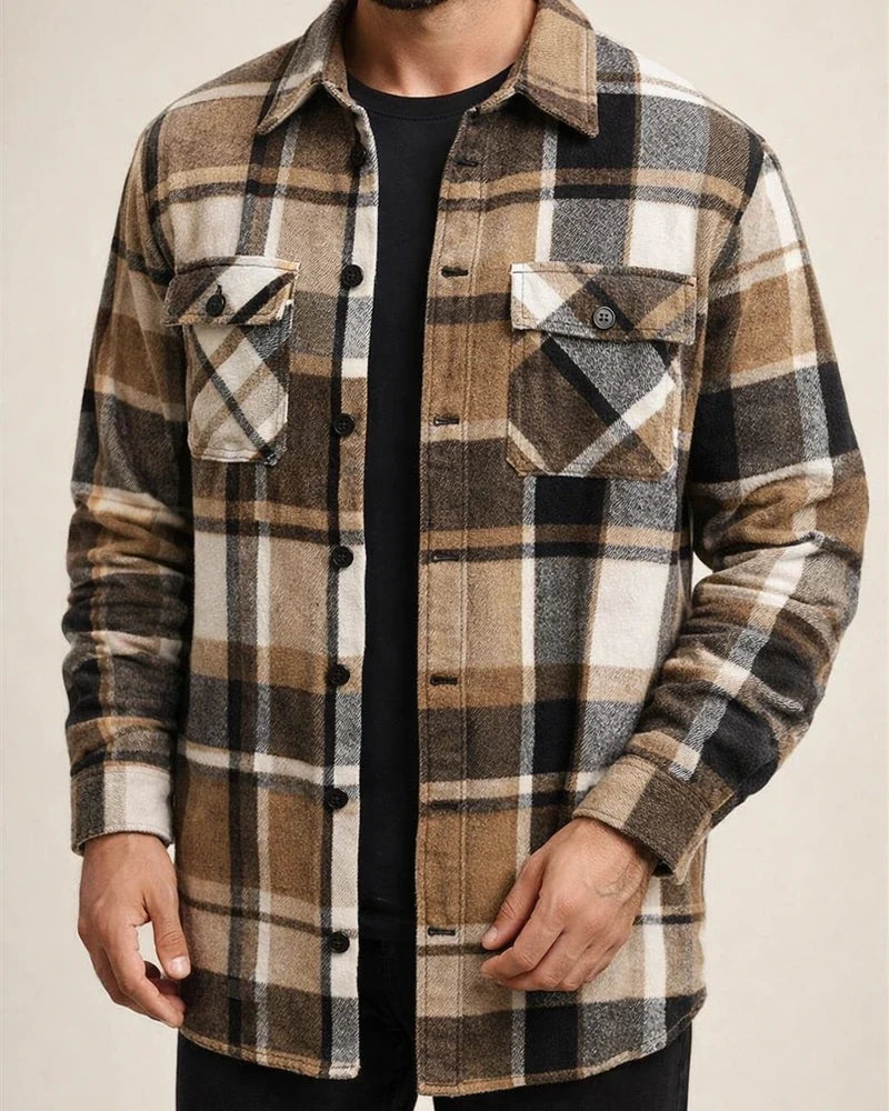 New Men's Outerwear Shirt Casual Sporty Long-Sleeved Button-Up Plaid Coat | JRSEE:89250c85-725a-4fab-8d7a-d7fcdd6b060e