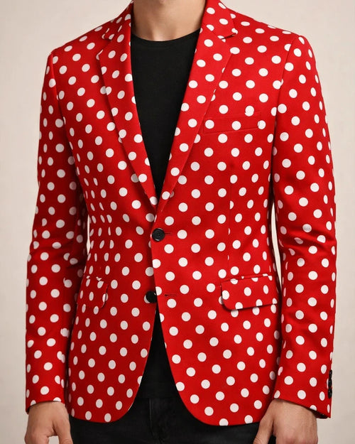 New Men's Polka Dot Print Casual Suit Jacket British Fashion Slim Barge Collar Single Row One-button Suit Suits | JRSEE:ce9bdb71-437b-49f7-9cfe-d1e15f380c7a