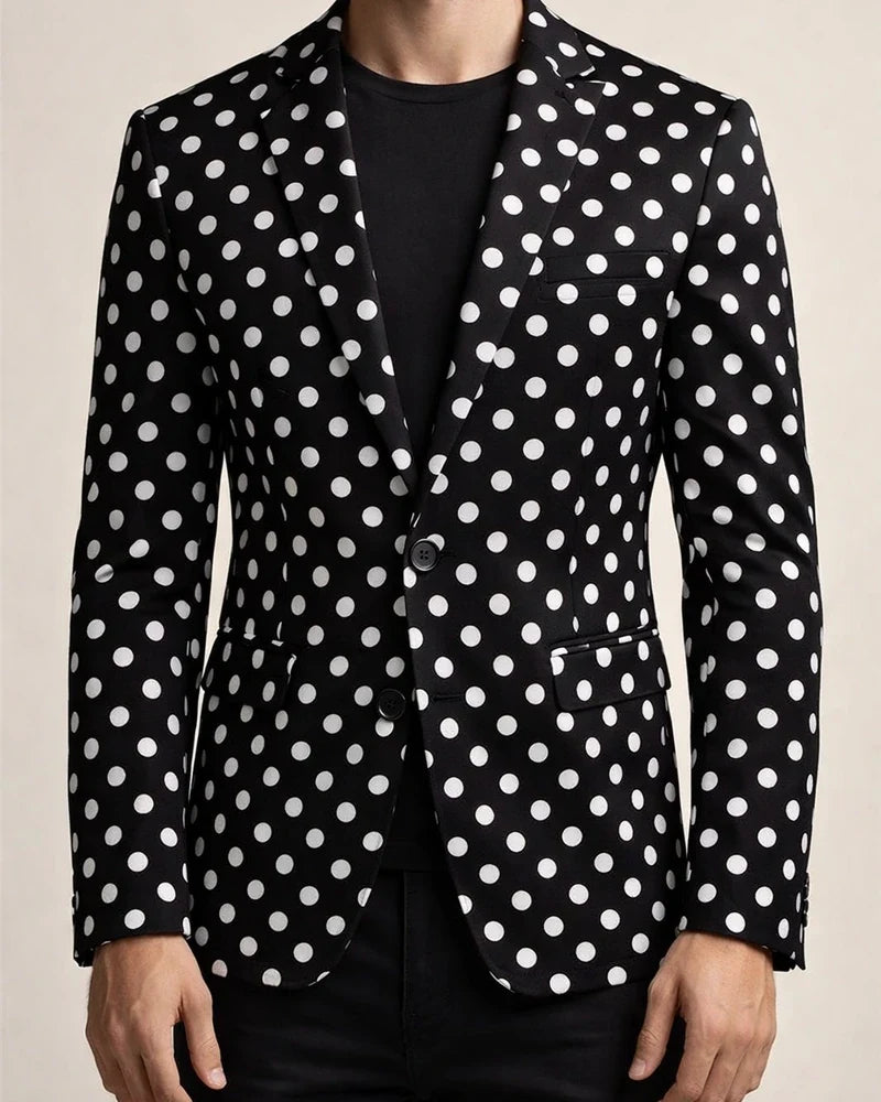 New Men's Polka Dot Print Casual Suit Jacket British Fashion Slim Barge Collar Single Row One-button Suit Suits | JRSEE:99dcc38a-14bb-447e-be4b-f7105e7750b0