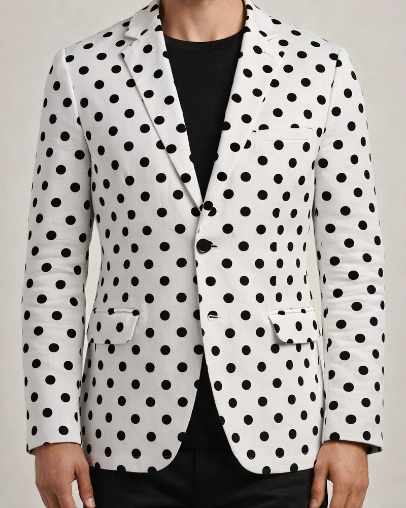 New Men's Polka Dot Print Casual Suit Jacket British Fashion Slim Barge Collar Single Row One-button Suit Suits | JRSEE:c952120c-110a-4047-9f99-7a9cb48b09e2
