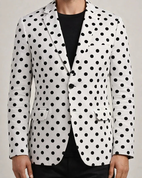 New Men's Polka Dot Print Casual Suit Jacket British Fashion Slim Barge Collar Single Row One-button Suit Suits | JRSEE:c952120c-110a-4047-9f99-7a9cb48b09e2