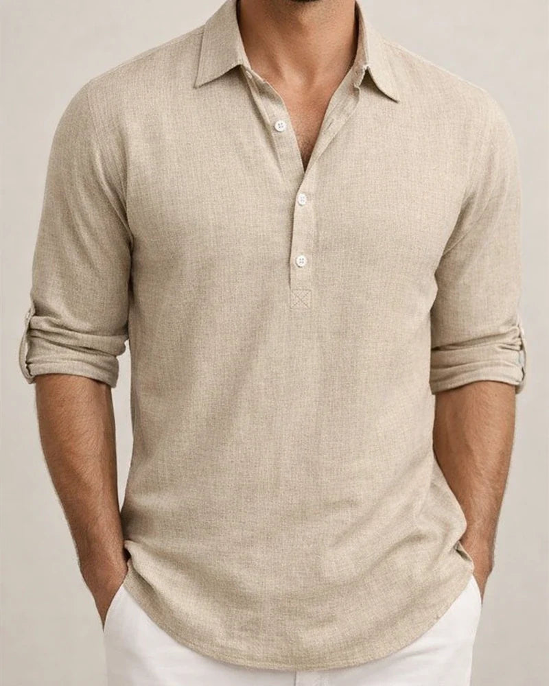 New Men's Pullover Shirt Fashion Loose Long-sleeved Home Leisure Solid Color Linen Shirt | JRSEE:537472d4-2521-4368-9c8f-d90af1324ebf