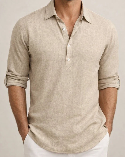 New Men's Pullover Shirt Fashion Loose Long-sleeved Home Leisure Solid Color Linen Shirt | JRSEE:537472d4-2521-4368-9c8f-d90af1324ebf