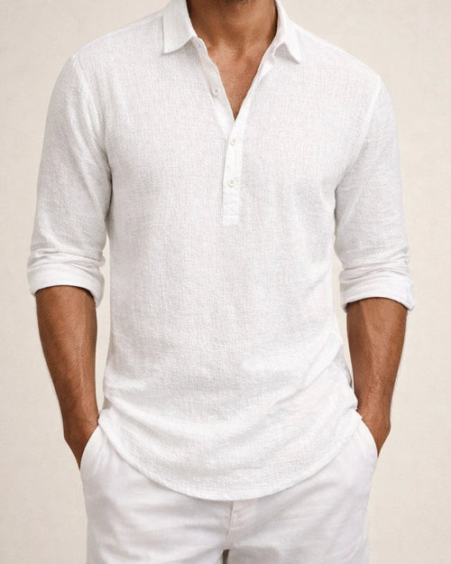 New Men's Pullover Shirt Fashion Loose Long-sleeved Home Leisure Solid Color Linen Shirt | JRSEE:c4a09576-8f05-425b-a439-5fc3ca73dfea