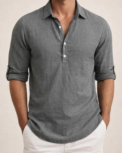 New Men's Pullover Shirt Fashion Loose Long-sleeved Home Leisure Solid Color Linen Shirt | JRSEE:40d82901-ffb9-4a95-8c26-27d5a0231325