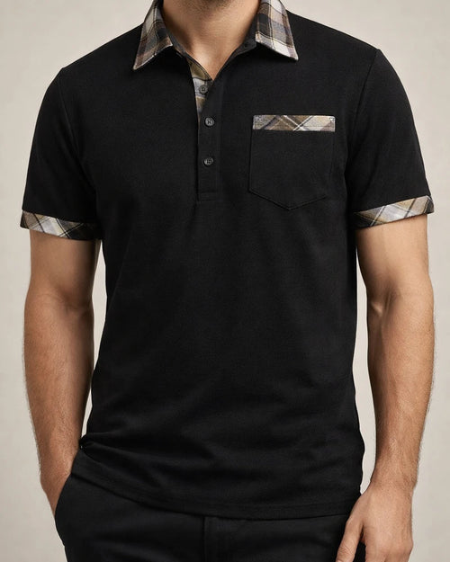 New Men's Short-sleeved Basic Models Lapel Polo Shirt Men's Plaid Color Blocking T-shirt Casual Fashion Urban Style Tops | JRSEE:7cdc948f-cf06-4c76-8c33-e3a822f462b9