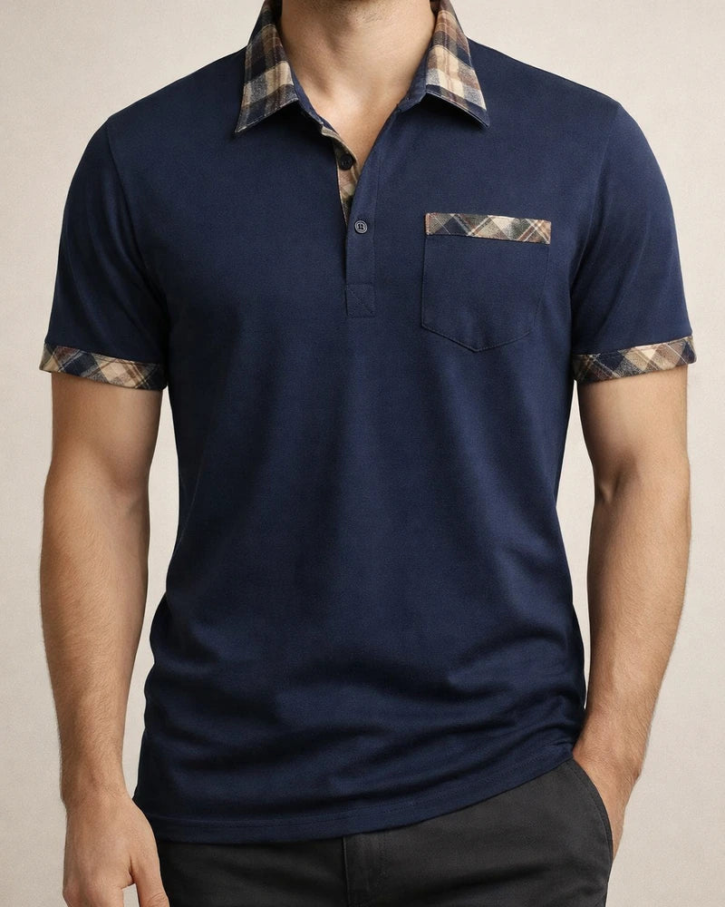 New Men's Short-sleeved Basic Models Lapel Polo Shirt Men's Plaid Color Blocking T-shirt Casual Fashion Urban Style Tops | JRSEE:93e18688-3f26-4a1e-88e6-9410d4a4f580