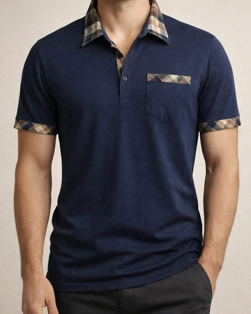 New Men's Short-sleeved Basic Models Lapel Polo Shirt Men's Plaid Color Blocking T-shirt Casual Fashion Urban Style Tops | JRSEE:93e18688-3f26-4a1e-88e6-9410d4a4f580