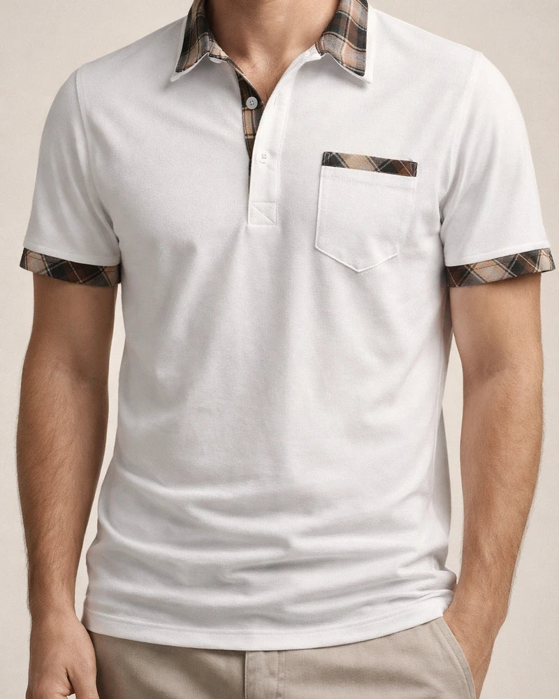 New Men's Short-sleeved Basic Models Lapel Polo Shirt Men's Plaid Color Blocking T-shirt Casual Fashion Urban Style Tops | JRSEE:4c46b343-a8fc-4c24-96b1-c8689ded12f4