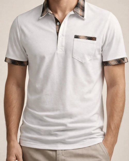 New Men's Short-sleeved Basic Models Lapel Polo Shirt Men's Plaid Color Blocking T-shirt Casual Fashion Urban Style Tops | JRSEE:4c46b343-a8fc-4c24-96b1-c8689ded12f4