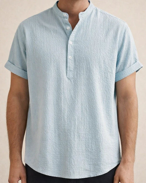 New Men's Stand-up Collar Striped Short-sleeved Shirt Loose Large Size Shirt | JRSEE:7c5fe72c-05c6-4a2d-8c48-b95d918c0afd