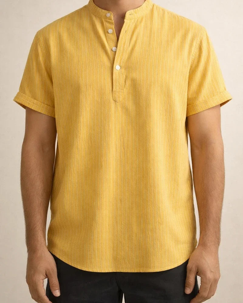 New Men's Stand-up Collar Striped Short-sleeved Shirt Loose Large Size Shirt | JRSEE:b9a66cba-5bad-42e4-af1a-f848685b3b7b