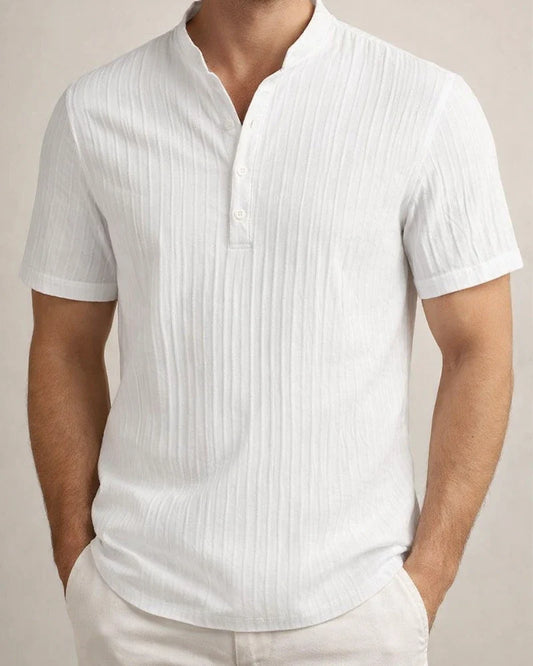 New Men's Vintage Cotton and Linen Striped Henley Shirt Casual Loose Shirt | JRSEE:de0f050b-bdfc-4d7b-8d2a-05e8b77cc146