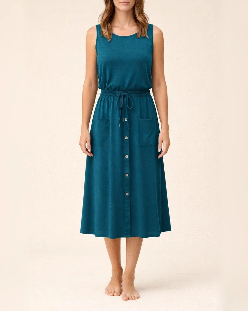New Solid Color A-line Dress Spring and Summer Elastic Waist U-neck Set Head Sleeveless Tank Dress Loose Comfortable Dress | JRSEE:de9924a0-fc8f-4638-9fba-063054ea36a4