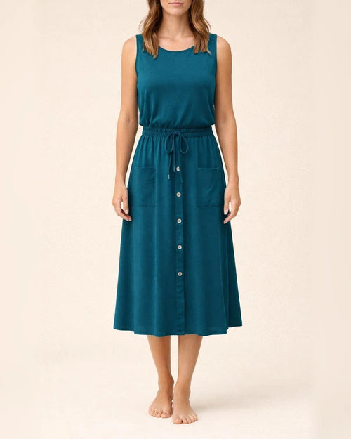 New Solid Color A-line Dress Spring and Summer Elastic Waist U-neck Set Head Sleeveless Tank Dress Loose Comfortable Dress | JRSEE:de9924a0-fc8f-4638-9fba-063054ea36a4