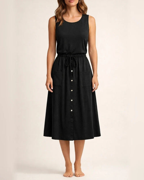 New Solid Color A-line Dress Spring and Summer Elastic Waist U-neck Set Head Sleeveless Tank Dress Loose Comfortable Dress | JRSEE:1a3697a6-5b01-4311-bde9-aac935105aeb