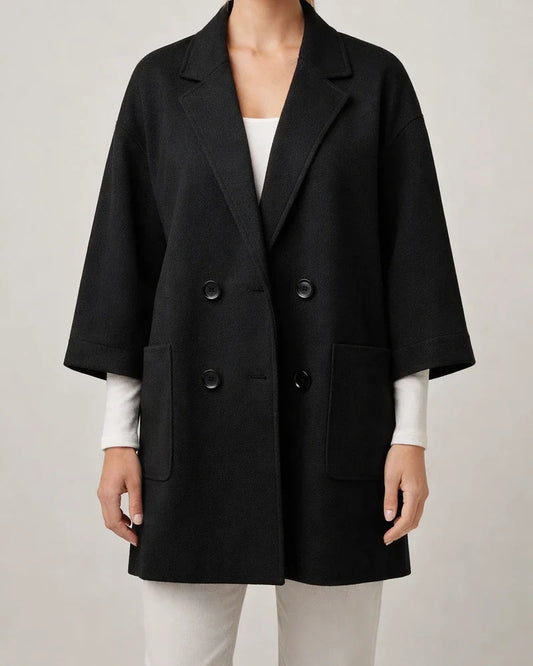 New Solid Color Autumn and Winter Seven-minute Sleeve Buttons Lapel Pockets Loose Type Temperament Commuter Tweed Jacket Female | JRSEE:f4cc1cfe-d1d7-42c5-89ee-c558b29b209b