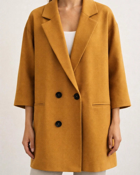 New Solid Color Autumn and Winter Seven-minute Sleeve Buttons Lapel Pockets Loose Type Temperament Commuter Tweed Jacket Female | JRSEE:35d05861-44bc-445d-a072-c92fd205dbd2
