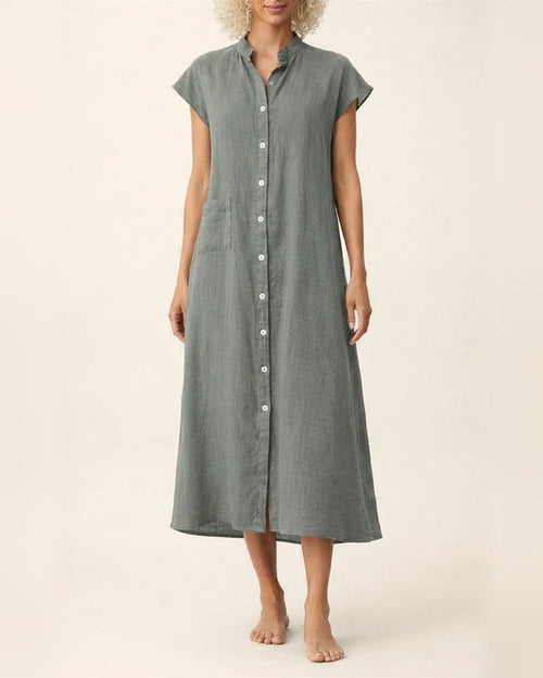 New Solid Color Cardigan Stand-up Collar Single Row Multi-button Sleeveless Cotton Linen Pockets Large Size Dress Petticoat | JRSEE:99a85435-4db9-4c89-aa1c-f701ef158063