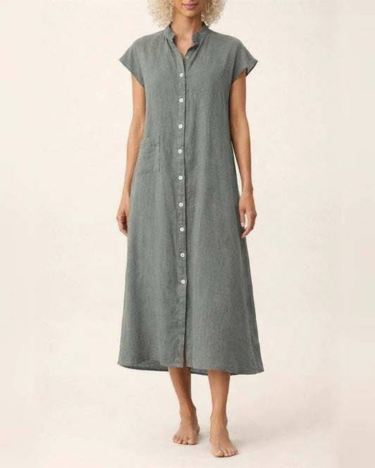 New Solid Color Cardigan Stand-up Collar Single Row Multi-button Sleeveless Cotton Linen Pockets Large Size Dress Petticoat | JRSEE:99a85435-4db9-4c89-aa1c-f701ef158063