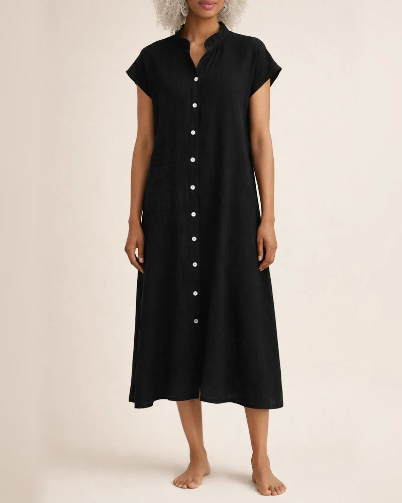 New Solid Color Cardigan Stand-up Collar Single Row Multi-button Sleeveless Cotton Linen Pockets Large Size Dress Petticoat | JRSEE:68c43dfe-833a-464b-aab2-a19f95a87ff2