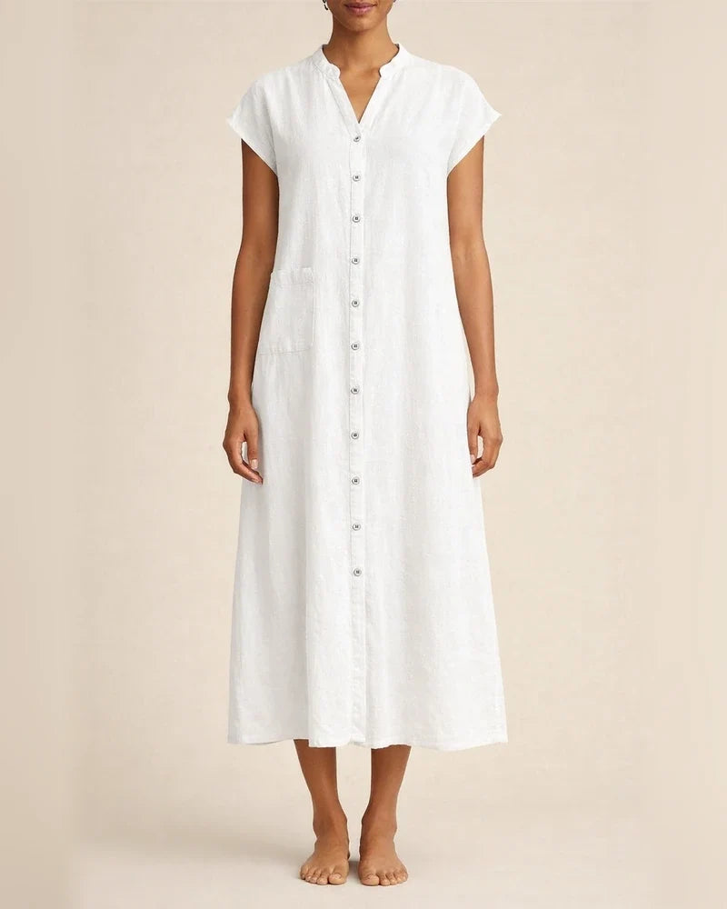 New Solid Color Cardigan Stand-up Collar Single Row Multi-button Sleeveless Cotton Linen Pockets Large Size Dress Petticoat | JRSEE:61ea0b51-88d6-41a8-8d12-4142d4939be1