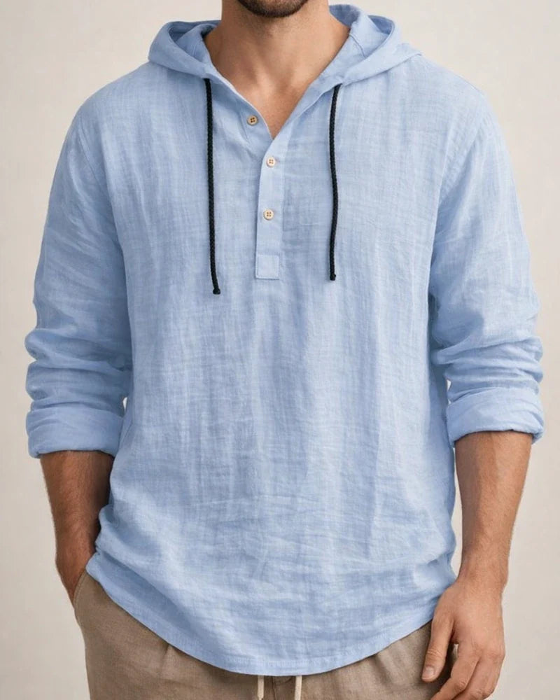 New Solid Color Cotton Linen Shirt Hooded Sweater Long-sleeved Autumn Casual Daily Wear Pop Men's Clothing | JRSEE:70716017-ed17-445c-abd0-13ce868664af