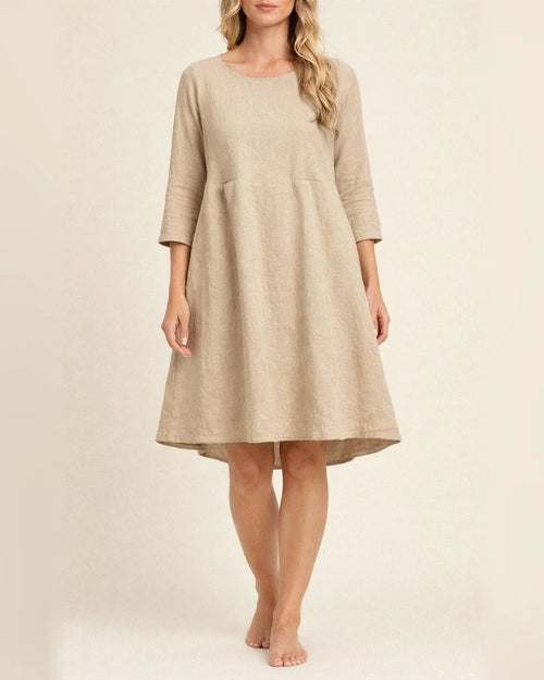 New Solid Color Loose Waist Round Neck Seven-quarter Sleeve Cotton and Linen Women's Casual and Comfortable Dresses | JRSEE:47afcdbd-1810-4808-a2b3-b78c62e6f82d