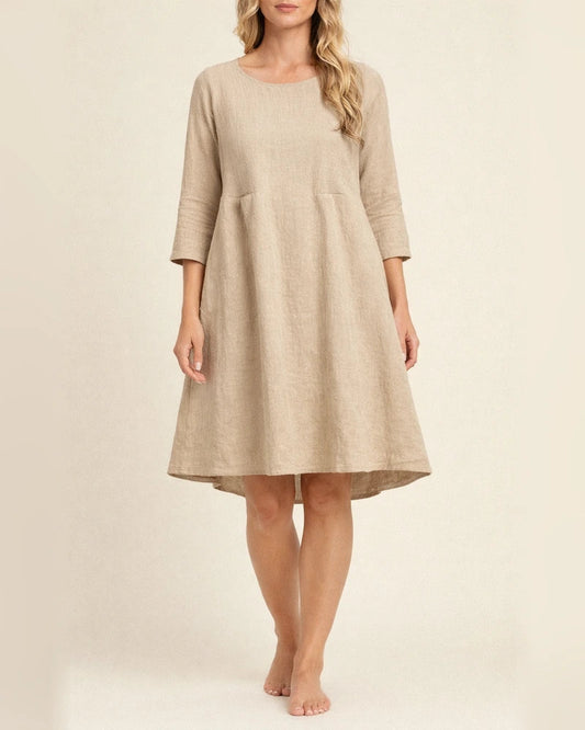 New Solid Color Loose Waist Round Neck Seven-quarter Sleeve Cotton and Linen Women's Casual and Comfortable Dresses | JRSEE:47afcdbd-1810-4808-a2b3-b78c62e6f82d