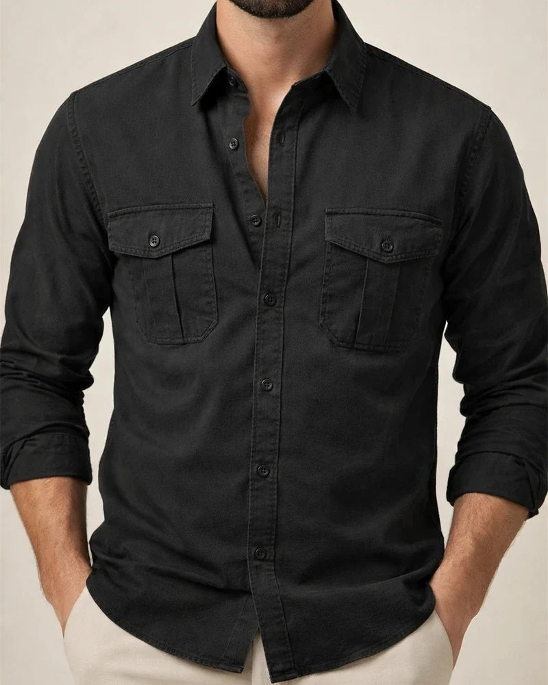 New Solid Color Men's Lapel Shirts with Multiple Pockets Casual Fashion Long-sleeved Tops for Men | JRSEE:eb8b9032-ee7a-4f2b-b9ef-171dc13bfc50