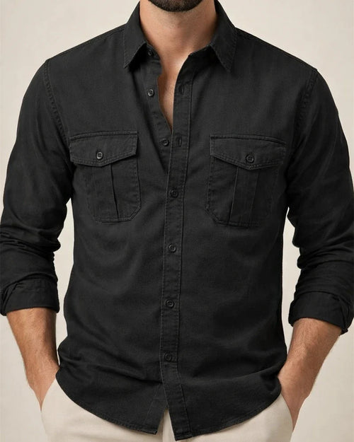 New Solid Color Men's Lapel Shirts with Multiple Pockets Casual Fashion Long-sleeved Tops for Men | JRSEE:eb8b9032-ee7a-4f2b-b9ef-171dc13bfc50